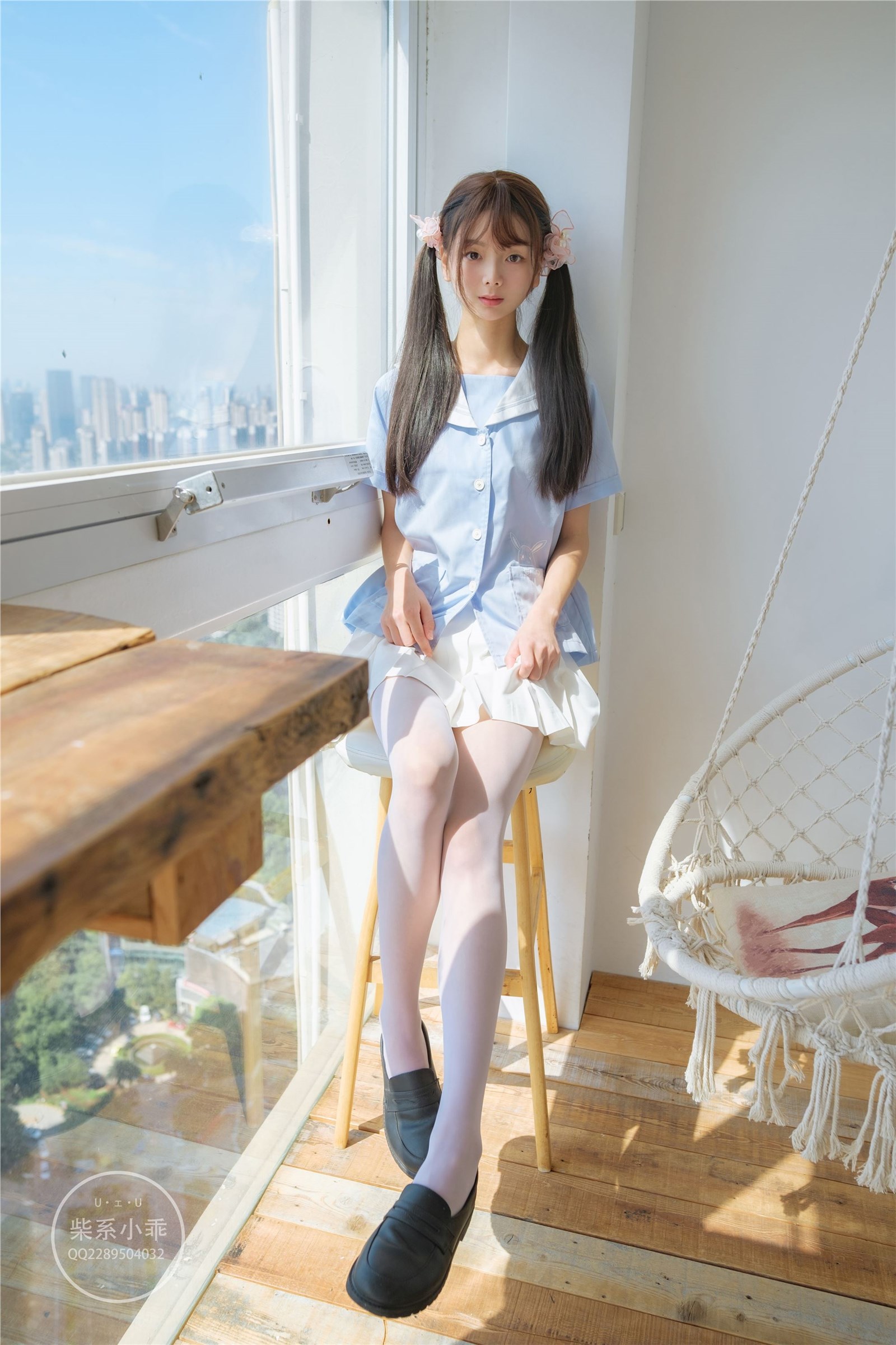 Childish picture book - NO.01 Clear Sky 01 White silk double ponytail JK(8)